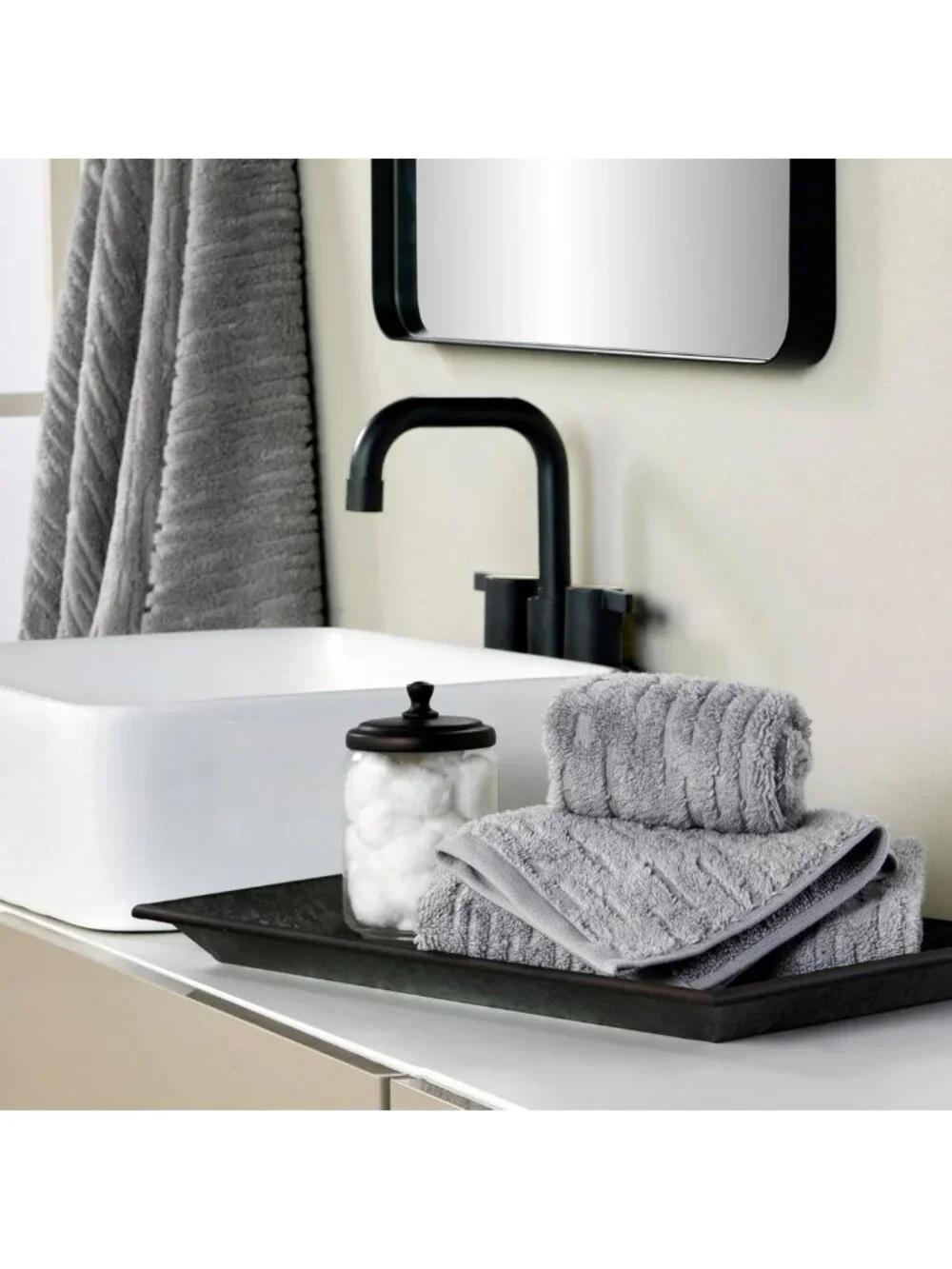 Luxury Cotton Hand Towels Set of 2 for Bath, Kitchen & Bar - Soft Gray Gift